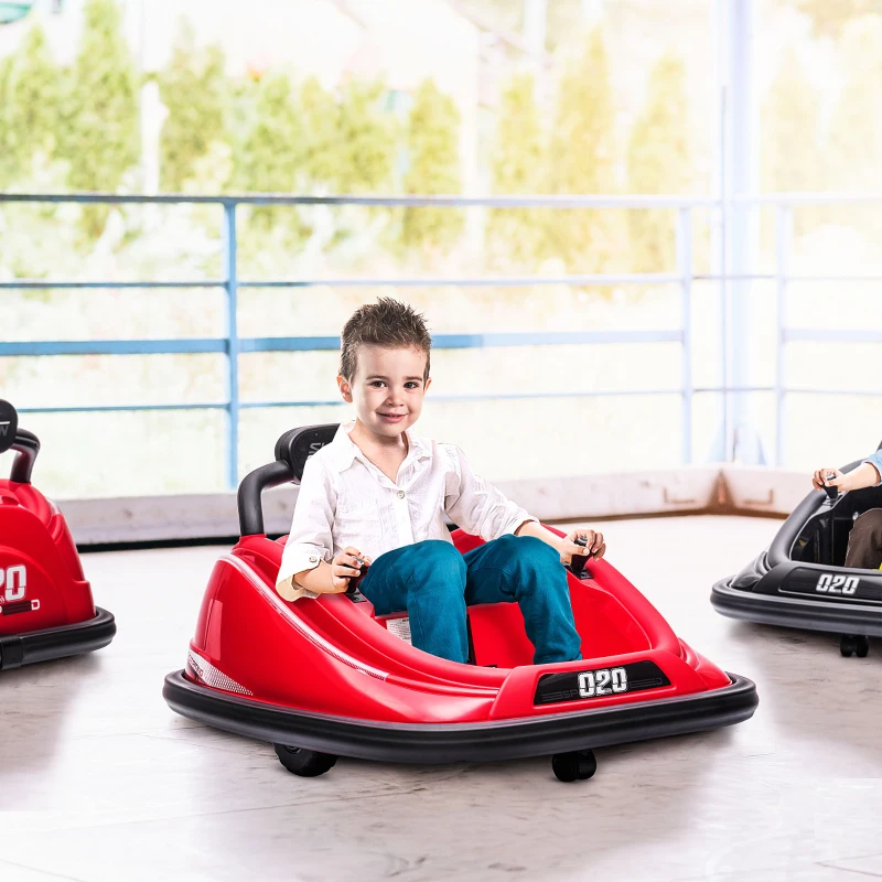 Aosom 12V Kids Bumper Car Twins Motor with Parent Remote Control, Safety Belt, Lights, 360° Rotation, Red