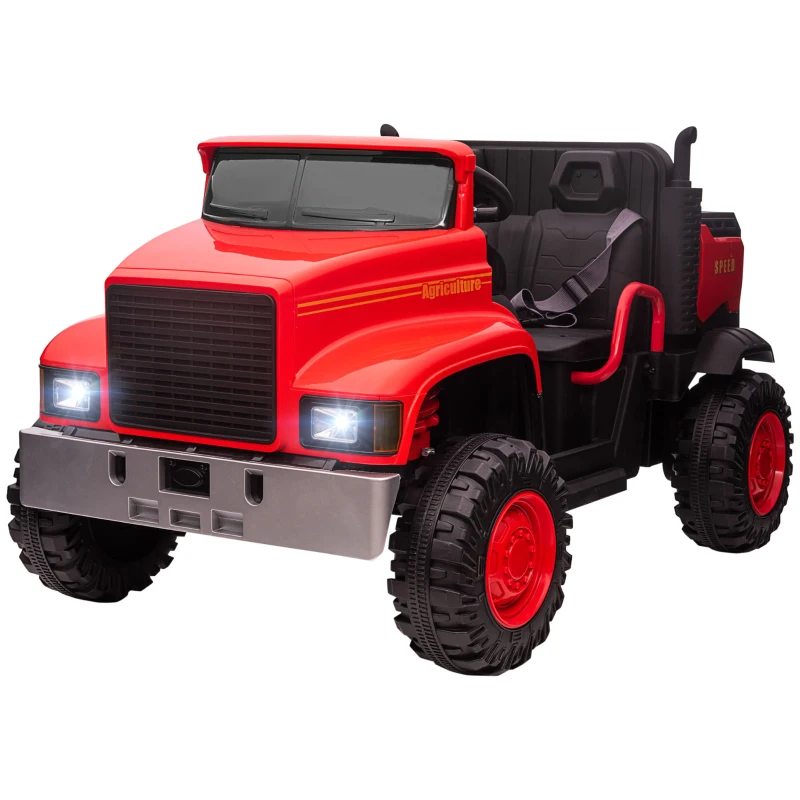 Aosom Ride-on Tractor 2-Seater Battery-Powered Car for Kids with Large High-Traction Wheels, 12V Truck Ride-on Toy with Rear Storage, Outdoor Toy, Red