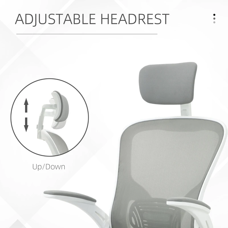 Vinsetto High Back Mesh Chair, Home Office Task Computer Chair with Adjustable Height, Lumbar Back Support, Headrest, and Arms, Gray