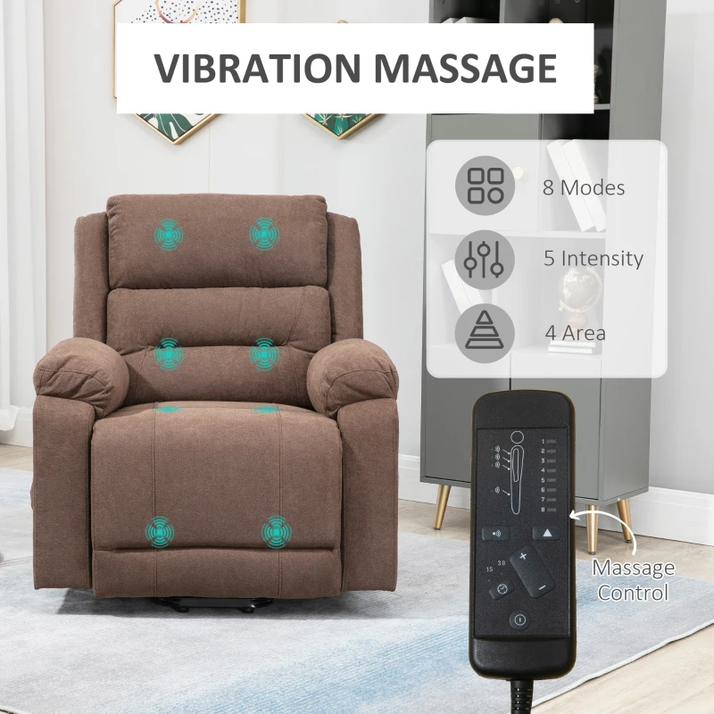 HOMCOM Electric Power Lift Chair for Elderly with Massage, Oversized Living Room Recliner with Remote Control, and Side Pockets, Brown