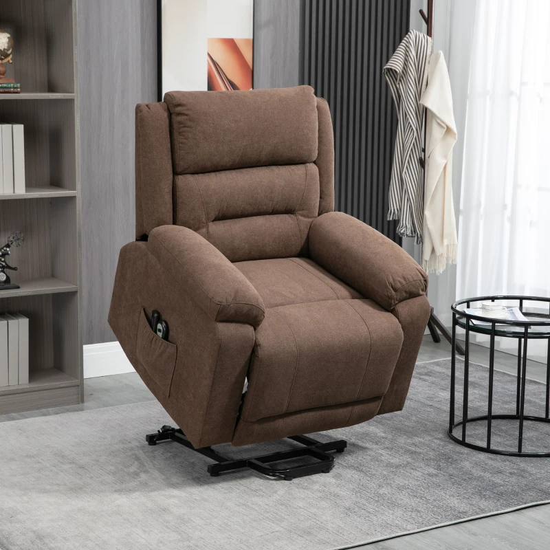 HOMCOM Electric Power Lift Chair for Elderly with Massage, Oversized Living Room Recliner with Remote Control, and Side Pockets, Brown
