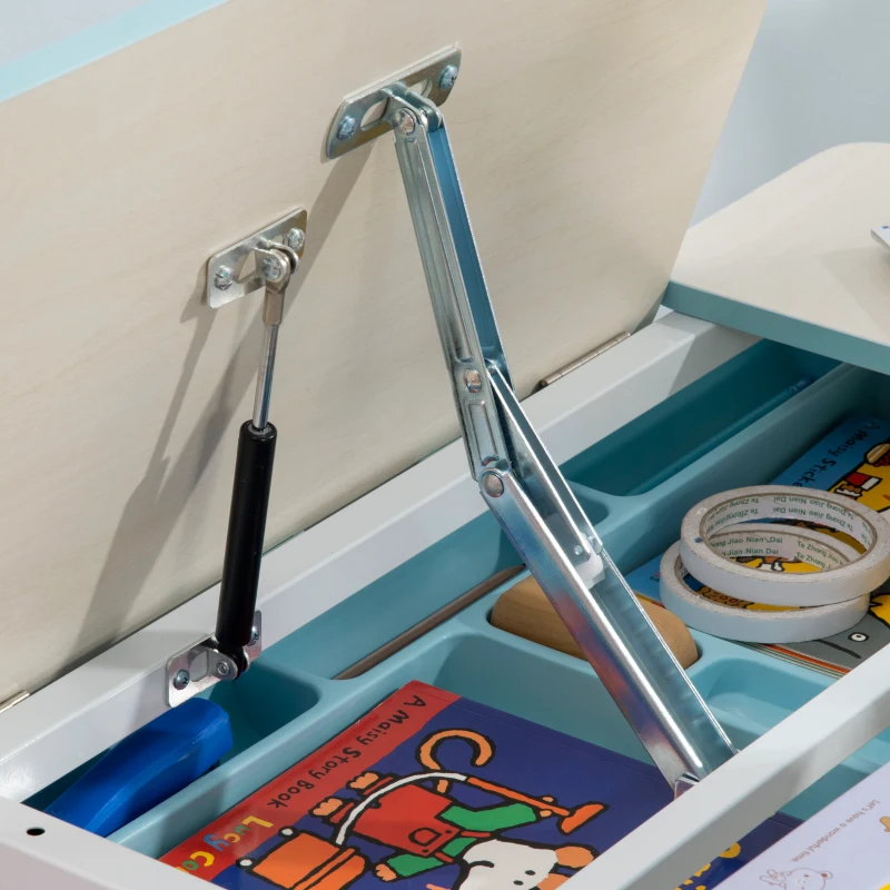 Qaba Kids Desk, Height Adjustable Children School Study Table, Student Writing Desk with Tilt Desktop, Drawer, Reading Board, Blue
