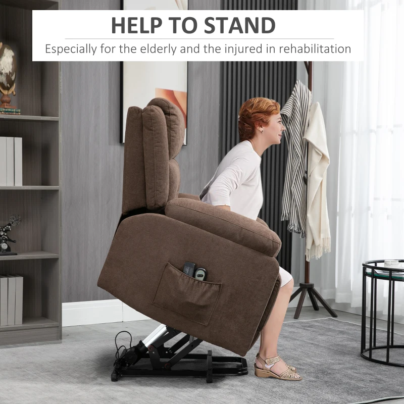 HOMCOM Electric Power Lift Chair for Elderly with Massage, Oversized Living Room Recliner with Remote Control, and Side Pockets, Brown