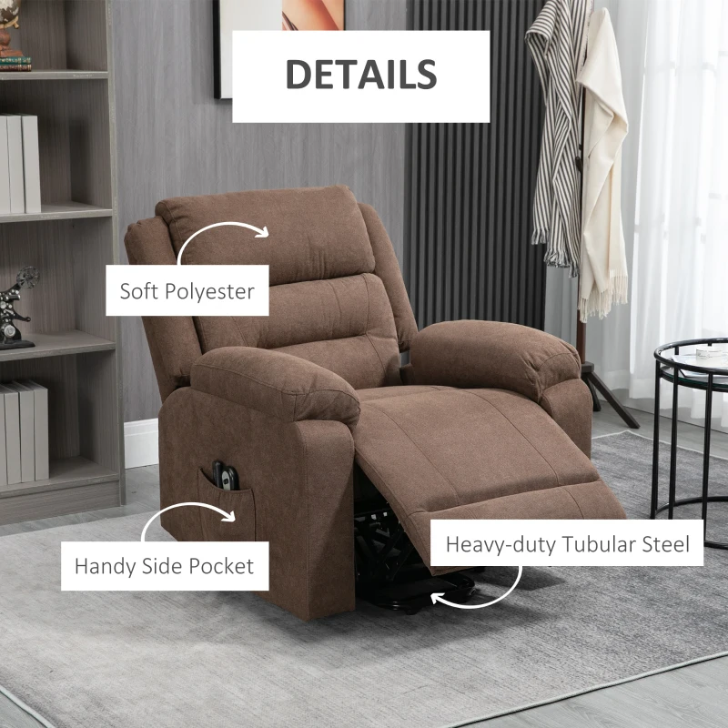 HOMCOM Electric Power Lift Chair for Elderly with Massage, Oversized Living Room Recliner with Remote Control, and Side Pockets, Brown