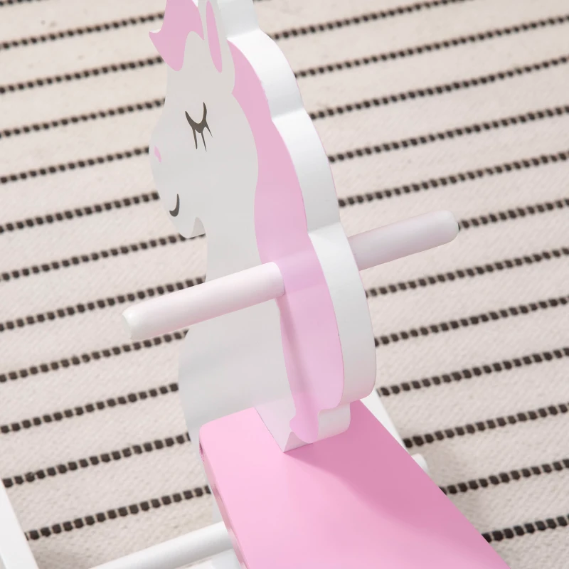 Qaba Little Wooden Rocking Horse Toy for Kids' Imaginative Play, Children's Small Baby Rocking Horse Ride-on Toy for Toddlers 1-3, Pink and White