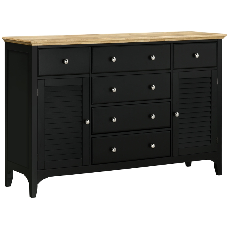 HOMCOM Modern Sideboard with Drawers, Buffet Cabinet with Storage Cabinets, Rubberwood Top and Adjustable Shelves for Living Room, Kitchen, Black