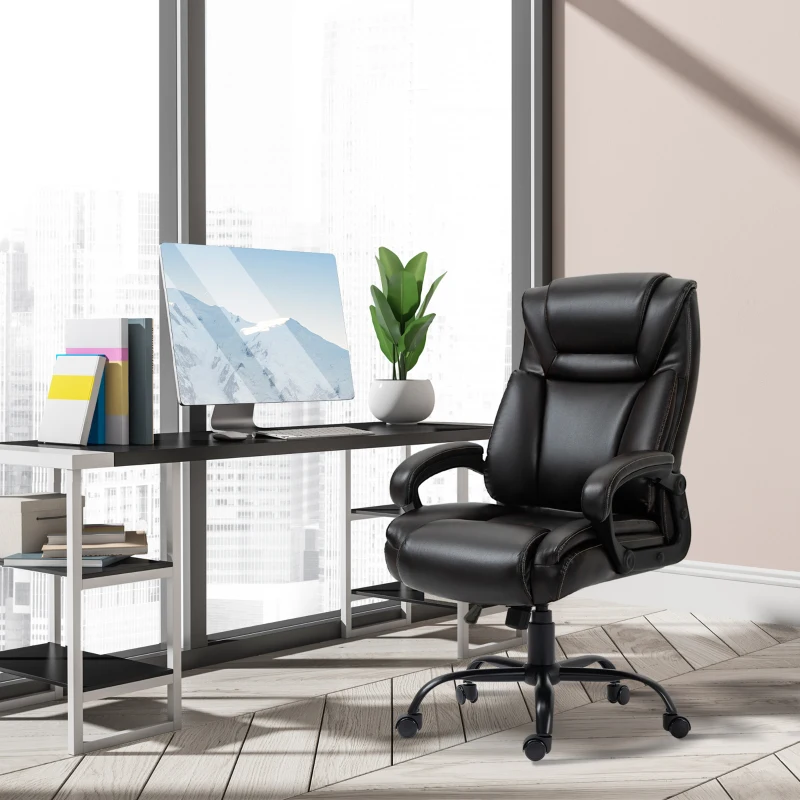 Vinsetto Big and Tall 400lbs Executive Office Chair with Wide Seat, Computer Desk Chair with High Back PU Leather Ergonomic Upholstery, Adjustable Height and Swivel Wheels, Brown