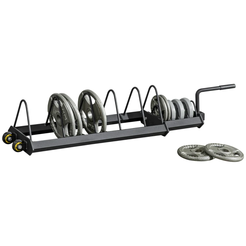 Soozier Horizontal Weight Rack, Weight Plate Rack Holder, Bumper Plate Storage with Transport Wheels and Handle for Home Gym