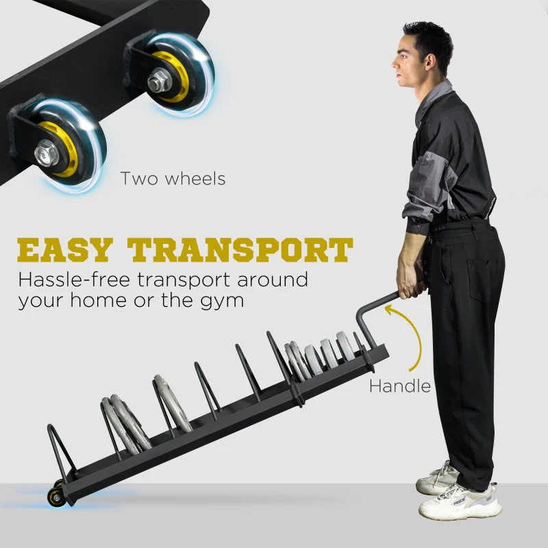 Soozier Horizontal Weight Rack, Weight Plate Rack Holder, Bumper Plate Storage with Transport Wheels and Handle for Home Gym