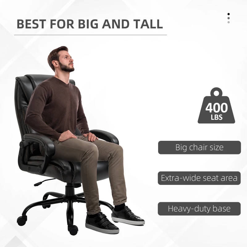 Vinsetto Big and Tall 400lbs Executive Office Chair with Wide Seat, Computer Desk Chair with High Back PU Leather Ergonomic Upholstery, Adjustable Height and Swivel Wheels, Brown
