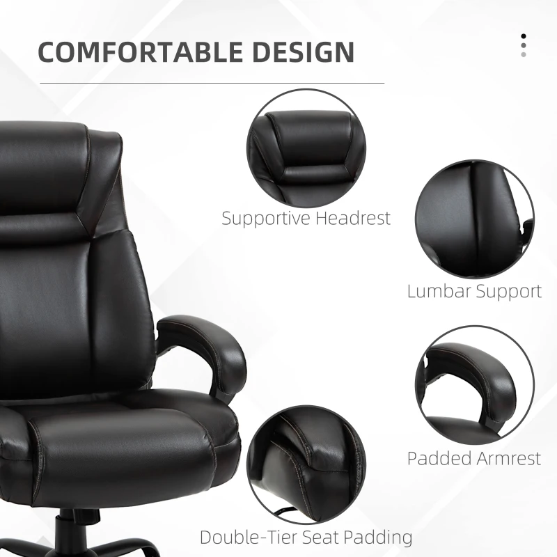 Vinsetto Big and Tall 400lbs Executive Office Chair with Wide Seat, Computer Desk Chair with High Back PU Leather Ergonomic Upholstery, Adjustable Height and Swivel Wheels, Brown