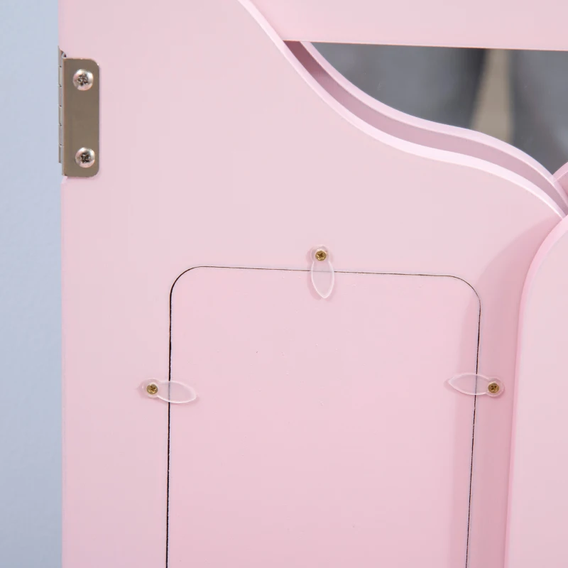 Qaba Kids Vanity Table & Chair Set, Wooden Princess Makeup Dressing Table, Pretend Play Vanity Set for Little Girls with Tri-folding Mirrors, Drawer, Pink