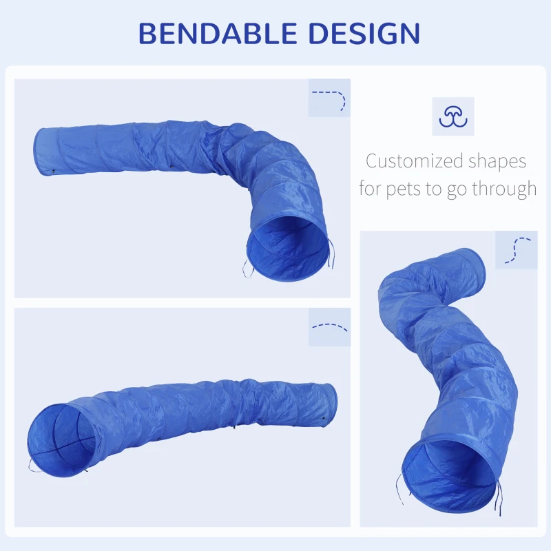 PawHut 16.4' 300D Oxford Portable Puppy Dog Tunnel Pet Agility Exercise Training Soft Crate, Blue