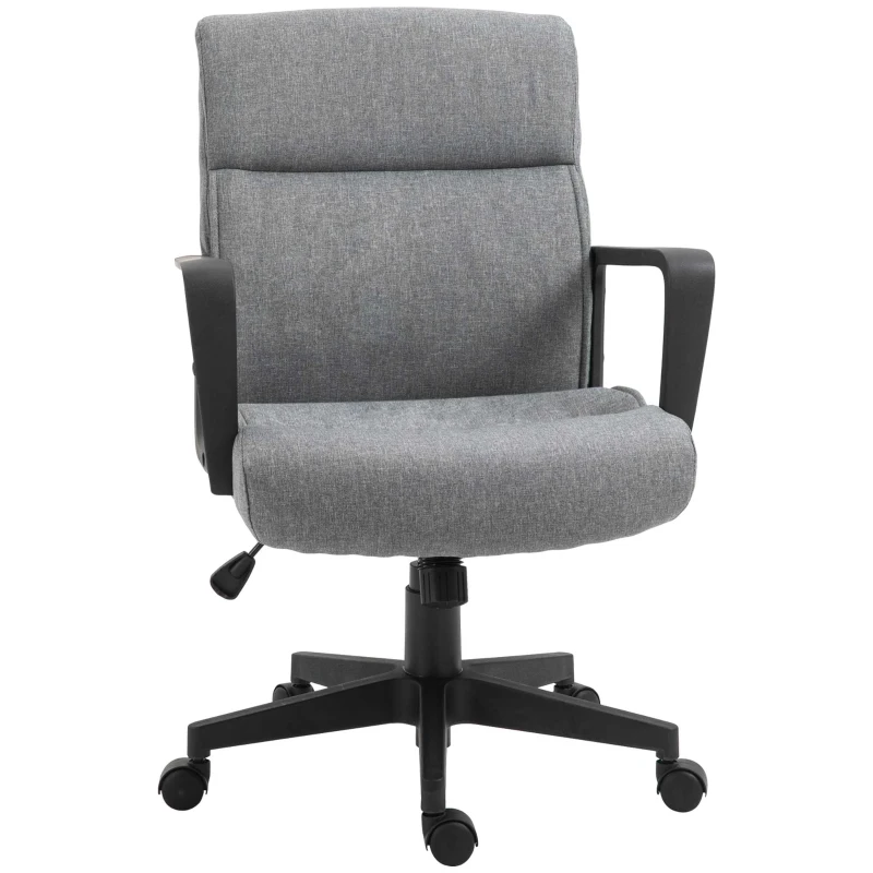 Vinsetto Mid Back Home Office Chair Height Adjustable Linen Fabric Desk Task Chair with Ergonomic Line Wide Seat, Thick Padding, and Armrest