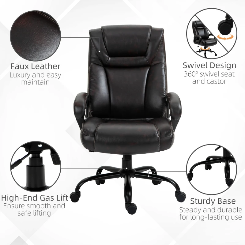 Vinsetto Big and Tall 400lbs Executive Office Chair with Wide Seat, Computer Desk Chair with High Back PU Leather Ergonomic Upholstery, Adjustable Height and Swivel Wheels, Brown