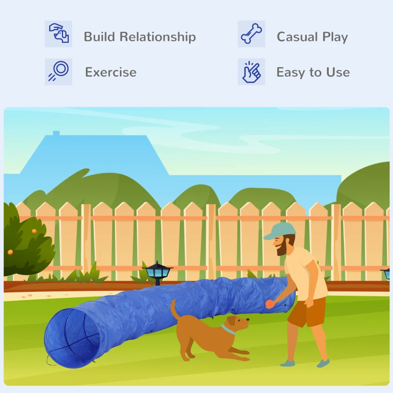 PawHut 16.4' 300D Oxford Portable Puppy Dog Tunnel Pet Agility Exercise Training Soft Crate, Blue