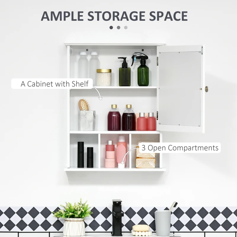 kleankin Bathroom Mirror Cabinet, Wall Mounted Medicine Cabinet, 3 Shelf Organizer for Kitchen, White
