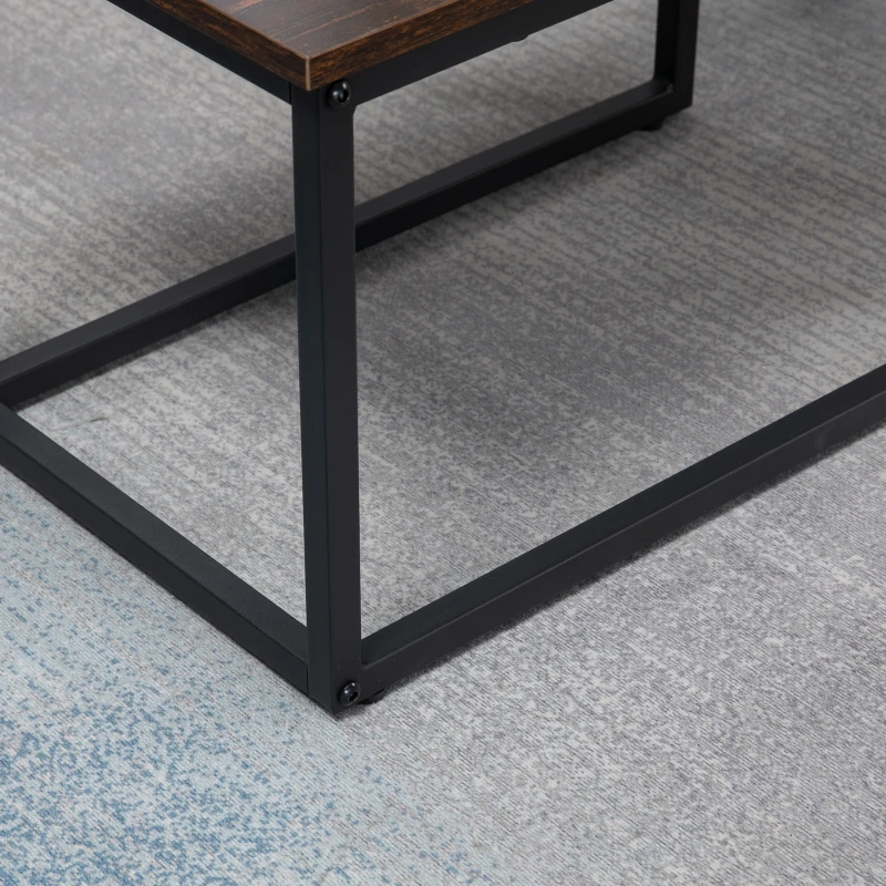 HOMCOM Nesting Tables Set of 2, Stacking Coffee Table Set with Steel Frame, Industrial Coffee Tables Living Room, Rustic Brown