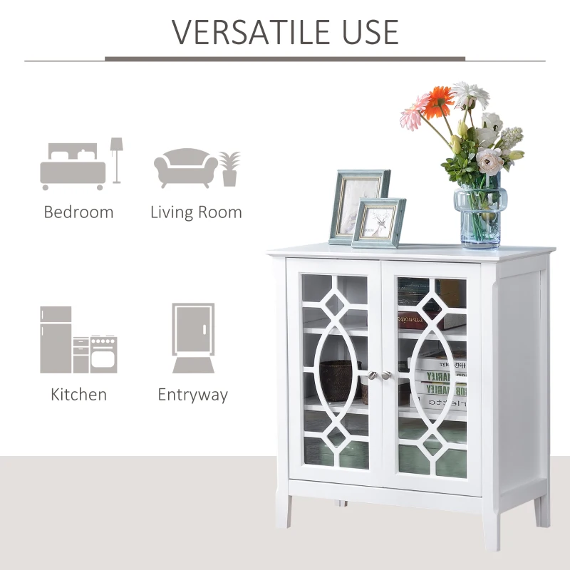 HOMCOM Sideboard Cabinet, Buffet Table with Double Framed Glass Doors, 2 Adjustable Shelves and Elevated Base White