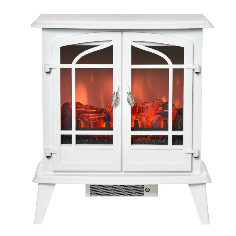 HOMCOM Electric Fireplace Heater, Freestanding Fireplace Stove with Realistic LED Log Flames and Overheating Safety Protection, 1400W, White