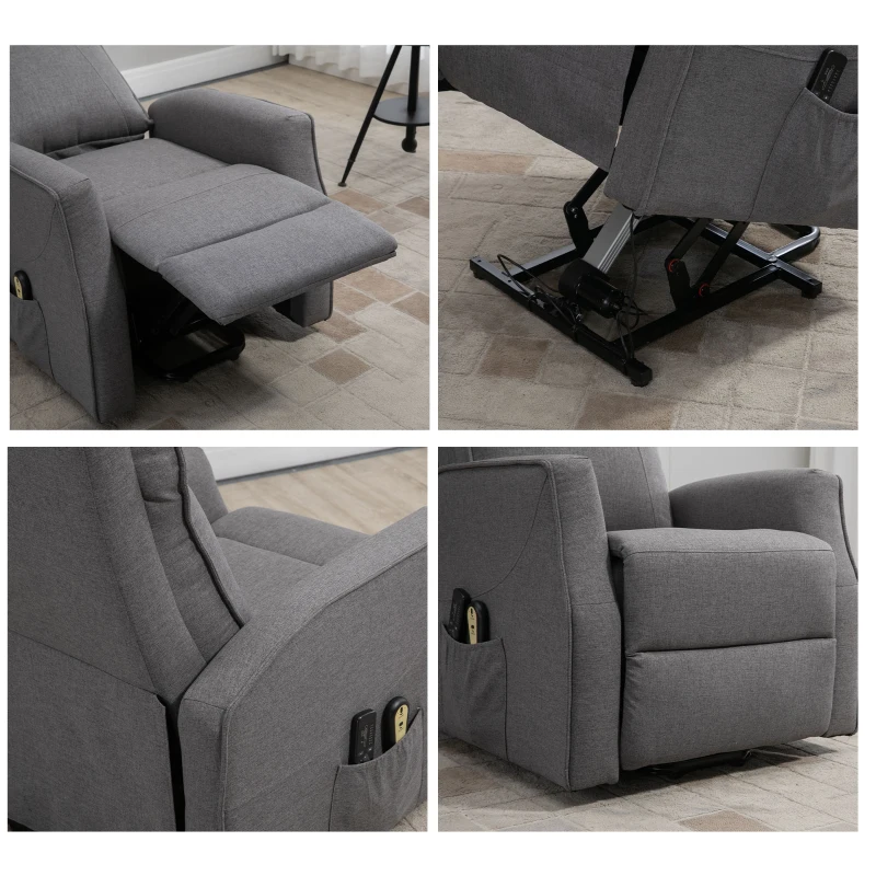 HOMCOM Electric Lift Chair, Power Chair Recliner with 8 Massage Vibration Points, Remote Control, Side Pockets, Dark Grey