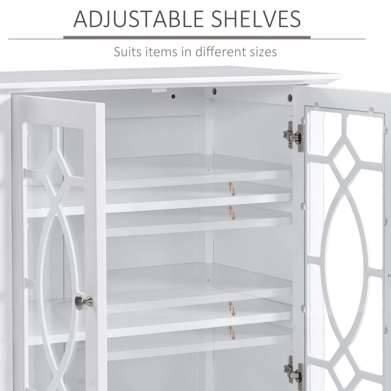HOMCOM Sideboard Cabinet, Buffet Table with Double Framed Glass Doors, 2 Adjustable Shelves and Elevated Base White