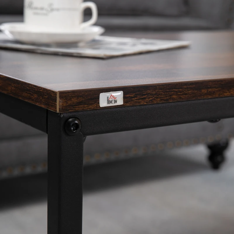 HOMCOM Nesting Tables Set of 2, Stacking Coffee Table Set with Steel Frame, Industrial Coffee Tables Living Room, Rustic Brown