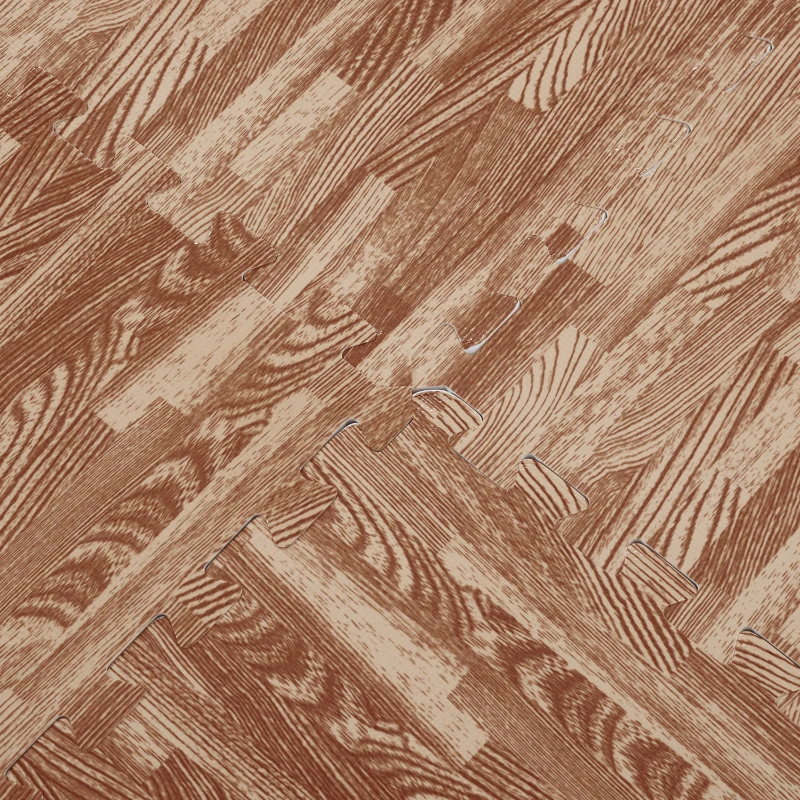 HomCom 96 Sq Ft Dark Wood Grain Look EVA Foam Exercise Floor Mats with Easy Connect Design & Soft Feel/Material