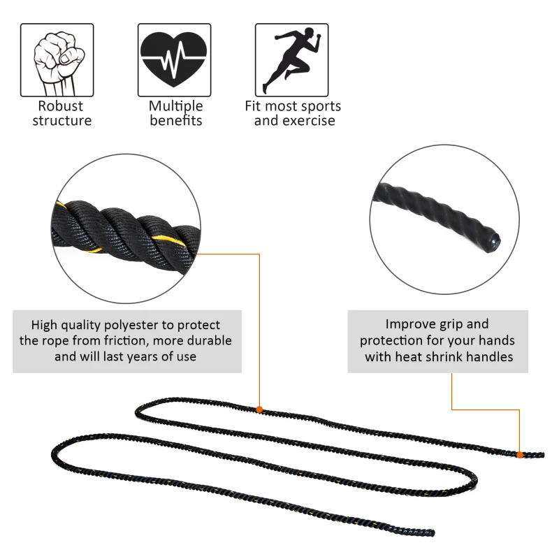 HOMCOM Poly Dacron Battle Rope 30ft Exercise Workout Rope Fitness Undulation Rope for Strength Training, Cardio, Exercise Rope