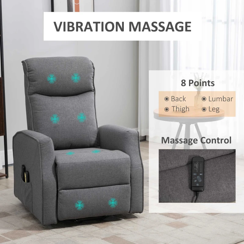 HOMCOM Electric Lift Chair, Power Chair Recliner with 8 Massage Vibration Points, Remote Control, Side Pockets, Dark Grey