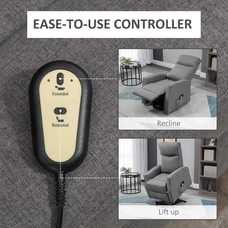HOMCOM Electric Lift Chair, Power Chair Recliner with 8 Massage Vibration Points, Remote Control, Side Pockets, Dark Grey