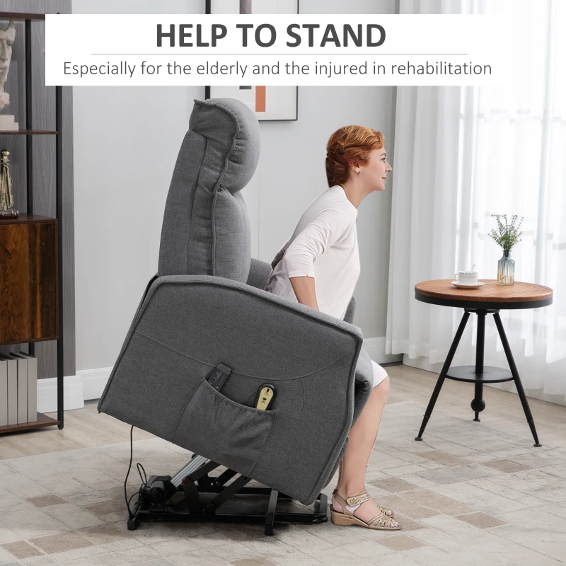 HOMCOM Electric Lift Chair, Power Chair Recliner with 8 Massage Vibration Points, Remote Control, Side Pockets, Dark Grey