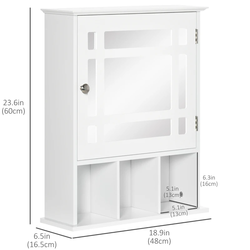 kleankin Bathroom Mirror Cabinet, Wall Mounted Medicine Cabinet, 3 Shelf Organizer for Kitchen, White