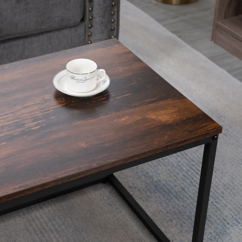 HOMCOM Nesting Tables Set of 2, Stacking Coffee Table Set with Steel Frame, Industrial Coffee Tables Living Room, Rustic Brown