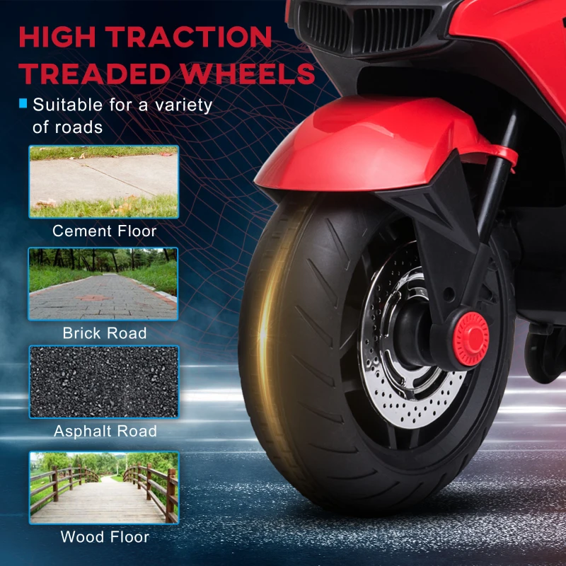 Aosom Kids Motorcycle with Training Wheels, 12V 7AH Battery-Operated Motorbike for Kids with Lights, Music, up to 3.7 Mph, Red