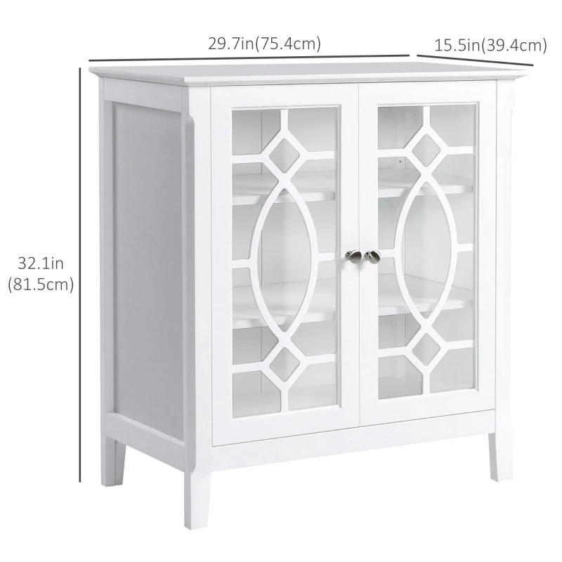 HOMCOM Sideboard Cabinet, Buffet Table with Double Framed Glass Doors, 2 Adjustable Shelves and Elevated Base White