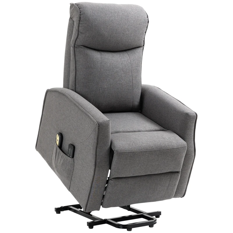 HOMCOM Electric Lift Chair, Power Chair Recliner with 8 Massage Vibration Points, Remote Control, Side Pockets, Dark Grey