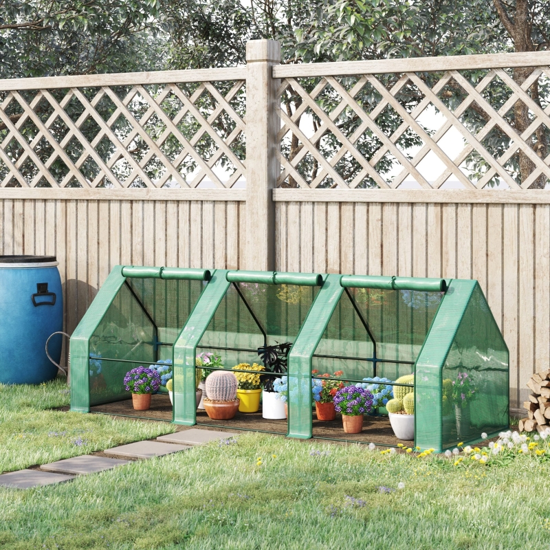 Outsunny 106" x 36" x 36" Portable Mini Greenhouse Tunnel Growing Tent Plants Flower Warm House w/ Zippered Roll-up Doors, PE Cover, Green