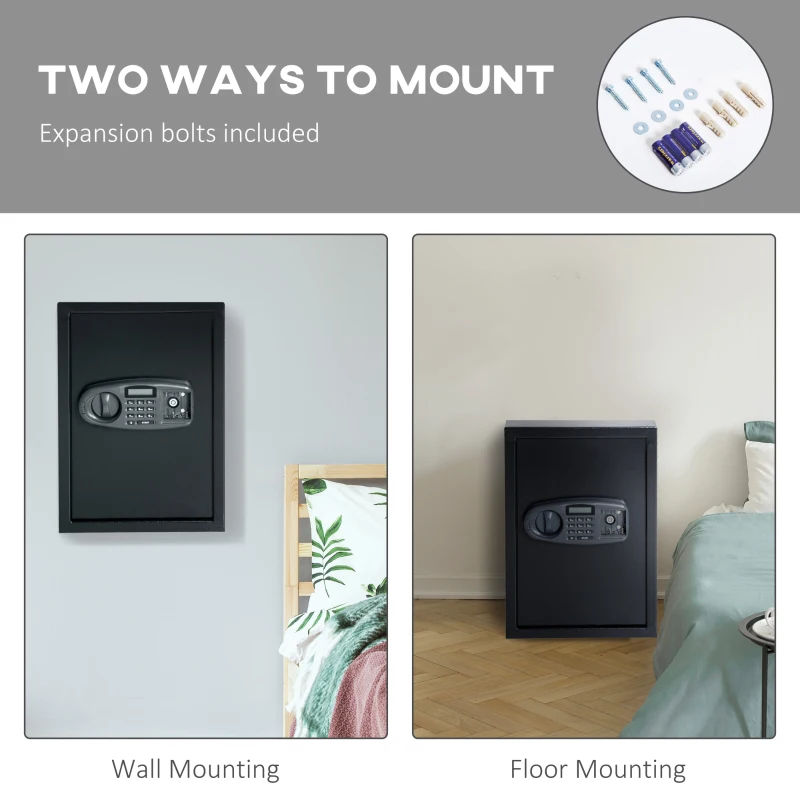 HOMCOM 2.2cf Electronic Wall Safe Box Digital Lock Safety Cash Jewellery Security Home Office Hotel