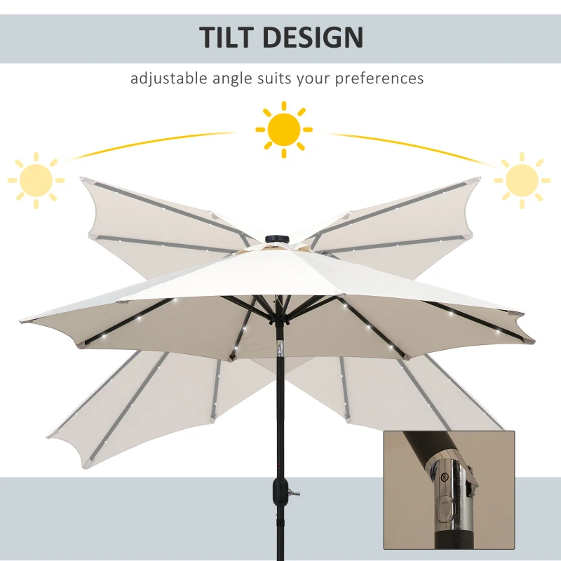 Outsunny 8.8ft Solar Patio Umbrella Outdoor Sunshade 24 LED Lights Tilt Canopy Cream