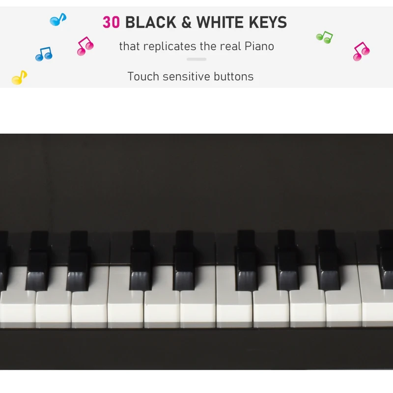 HOMCOM Modern Kids Piano, 30 Keys, Set of 2, Mini Toy for Child, Grand Piano with Music Stand and Bench, Ideal Gift, Black