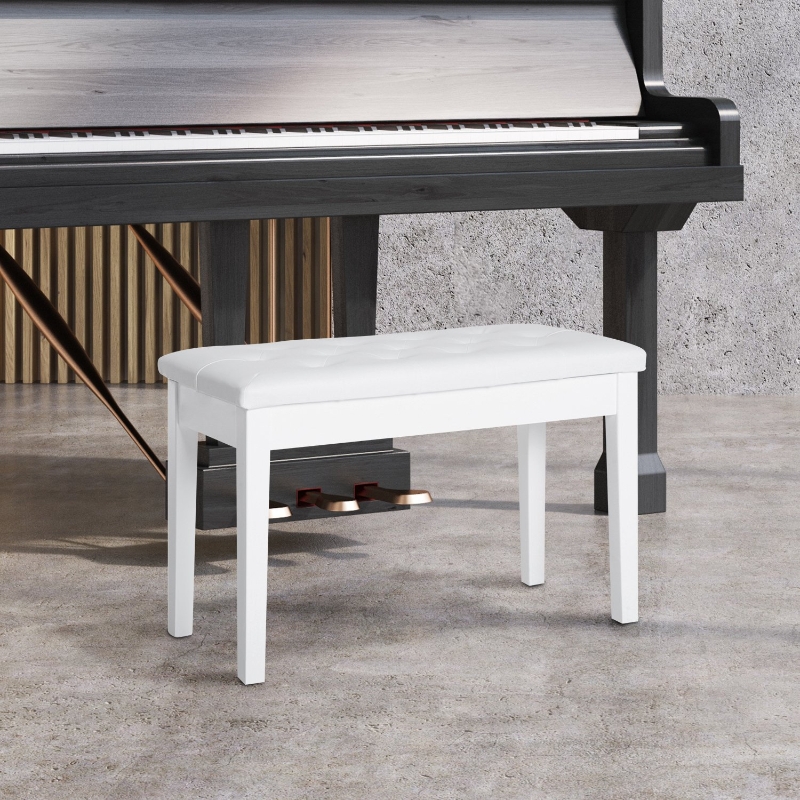 HOMCOM Faux Leather Padded Double / Duet Piano Bench w/ Music Storage - White