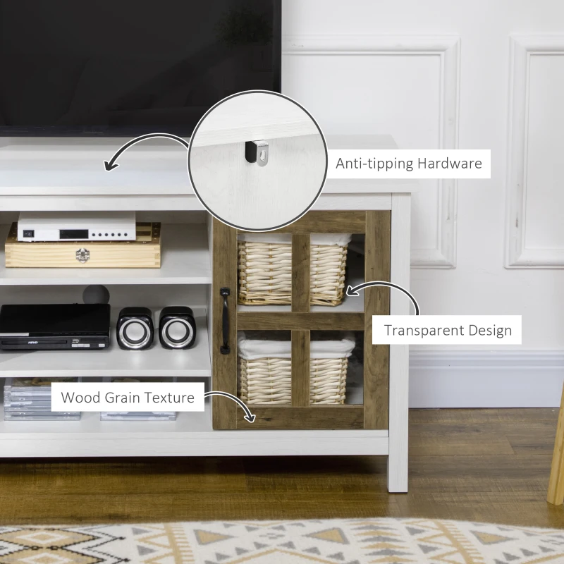 HOMCOM TV Cabinet, Farmhouse TV Stand for 55 Inch TV, Entertainment Center with Adjustable Shelves and Doors for Living Room, White
