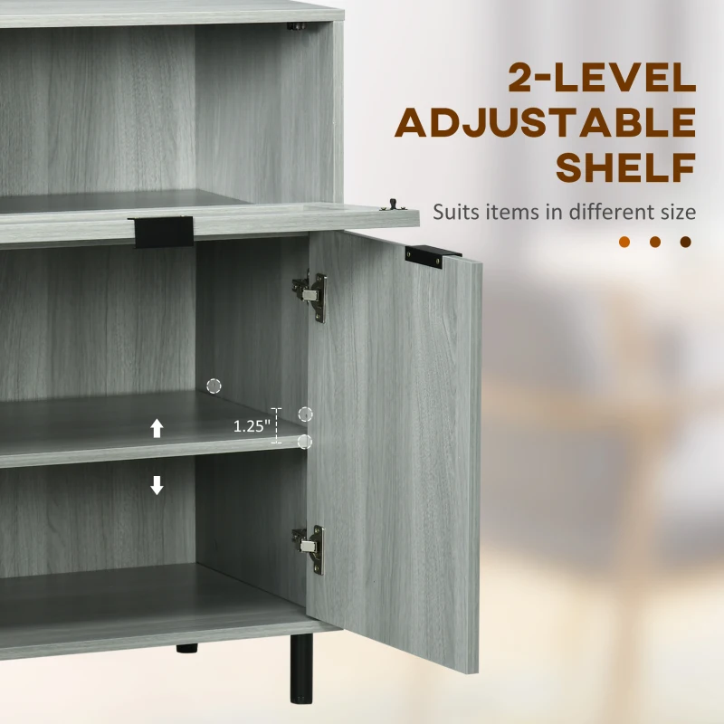 HOMCOM Sideboard Buffet Cabinet, Kitchen Cabinet with Metal Grid Flip Drawer, Adjustable Shelf, Accent Cabinet for Living Room, Grey