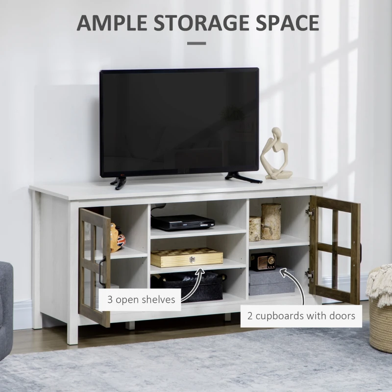 HOMCOM TV Cabinet, Farmhouse TV Stand for 55 Inch TV, Entertainment Center with Adjustable Shelves and Doors for Living Room, White