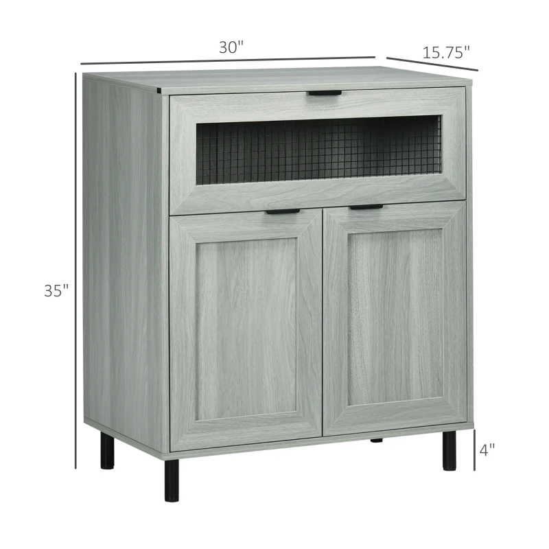 HOMCOM Sideboard Buffet Cabinet, Kitchen Cabinet with Metal Grid Flip Drawer, Adjustable Shelf, Accent Cabinet for Living Room, Grey