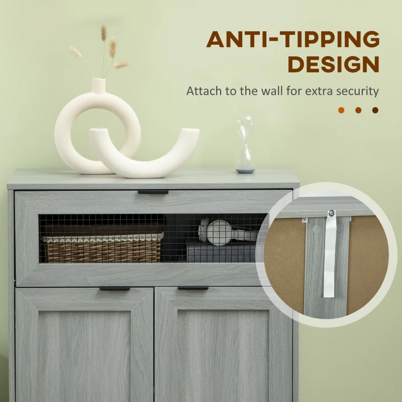 HOMCOM Sideboard Buffet Cabinet, Kitchen Cabinet with Metal Grid Flip Drawer, Adjustable Shelf, Accent Cabinet for Living Room, Grey