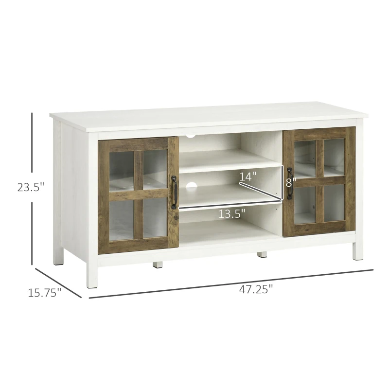 HOMCOM TV Cabinet, Farmhouse TV Stand for 55 Inch TV, Entertainment Center with Adjustable Shelves and Doors for Living Room, White