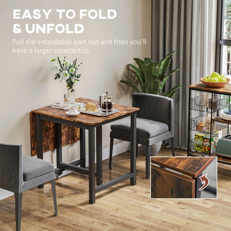 HOMCOM Foldable Dining Table Drop Leaf Folding Side Console Writing Desk for Kitchen, Dining Room, Rustic Brown