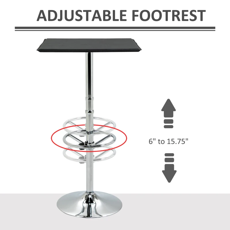 HOMCOM Square Pub Table Counter Bar Table with Faux Leather Tabletop and Adjustable Footrest for Living Room, Kitchen